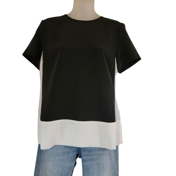 Woman's Top Short Sleeve Black with White Small Petite - Picture 2 of 12